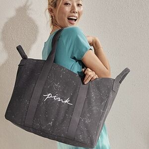 Victoria's Secret PINK Canvas Grey Splatter Large Tote New